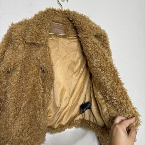 Blank NYC Coat Small Cropped Faux Fur Teddy Open Jacket Sahara Plush Lined - Picture 8 of 9